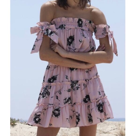 MISA Los Angeles Laiyin Floral Mini Dress Womens Small Off The Shoulder Pink - Picture 4 of 12